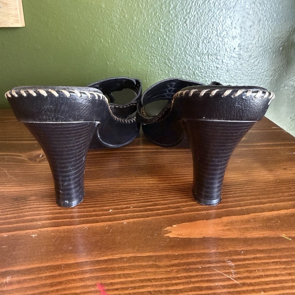 Vintage 90s Y2K MIA Blk Leather Stitched Kitten Heel Thong Sandals Brazil Sz 8.5 - Picture 5 of 15